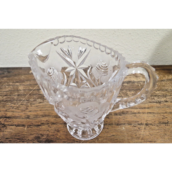 Vintage Crystal Creamer & Sugar Bowl - Etched Roses & Diamonds - Picture 4 of 8
